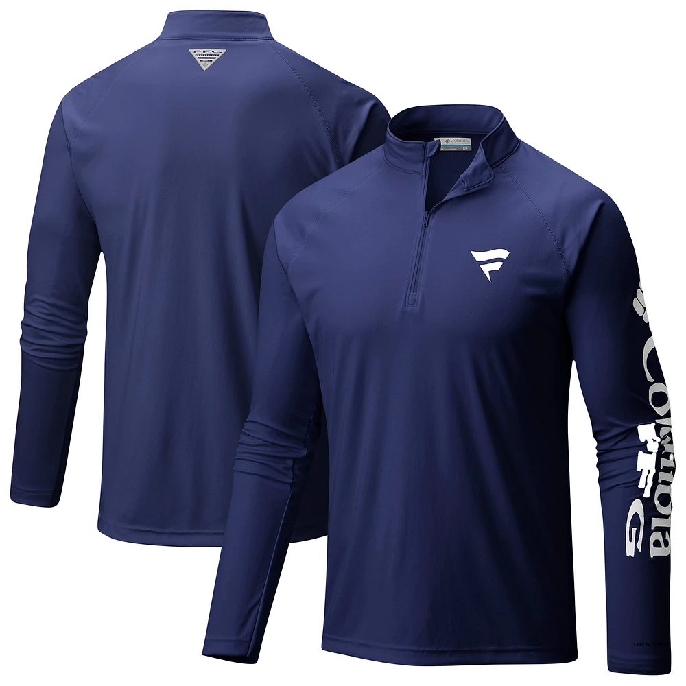 Men's Columbia Navy Fanatics Corporate Terminal Tackle Omni-Wick Raglan Quarter-Zip Top
