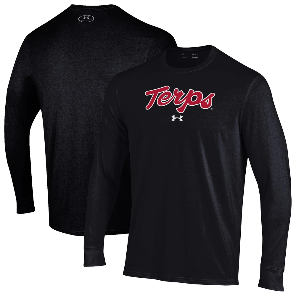Men's Under Armour Black Maryland Terrapins Script Long Sleeve T-Shirt