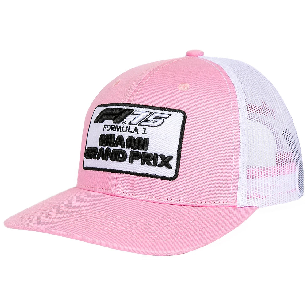 Men's Pink F1 2025 Miami Grand Prix Patch Trucker Adjustable Hat