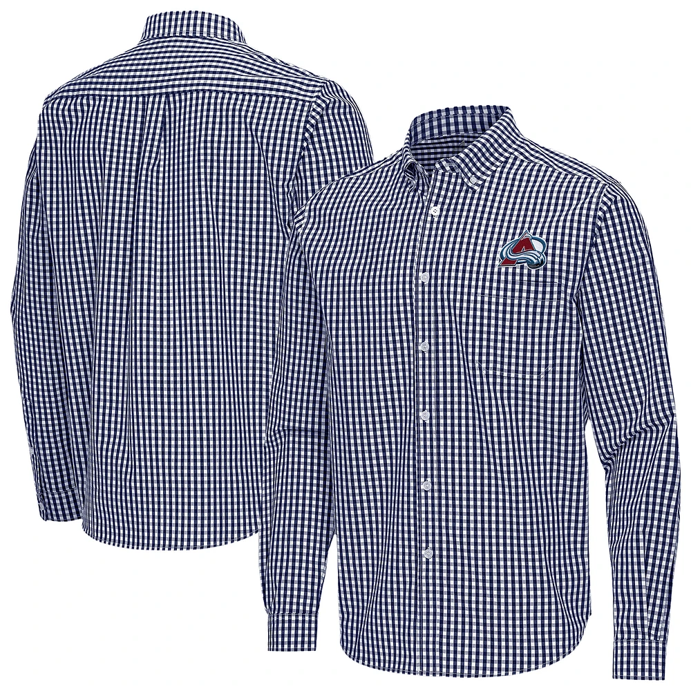 Men's Antigua Navy Colorado Avalanche Ellis Tri-Blend Long Sleeve Button-Down Shirt