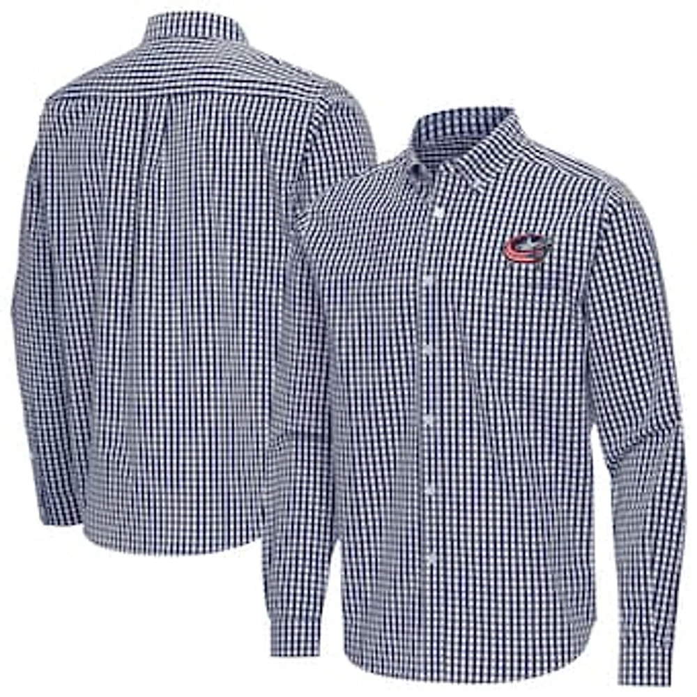 Men's Antigua Navy Columbus Blue Jackets Ellis Tri-Blend Long Sleeve Button-Down Shirt