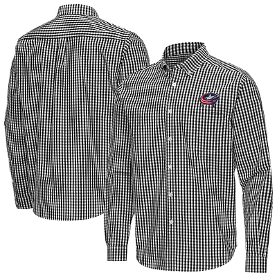 Men's Antigua Columbus Blue Jackets Ellis Tri-Blend Long Sleeve Button-Down Shirt