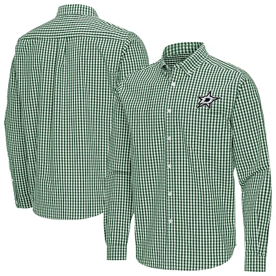 Men's Antigua Hunter Green Dallas Stars Ellis Tri-Blend Long Sleeve Button-Down Shirt