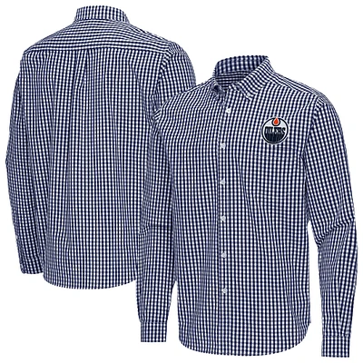 Men's Antigua Navy Edmonton Oilers Ellis Tri-Blend Long Sleeve Button-Down Shirt