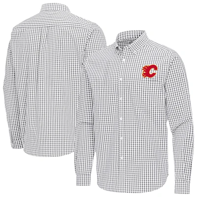 Men's Antigua Gray Calgary Flames Ellis Tri-Blend Long Sleeve Button-Down Shirt