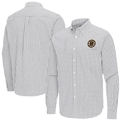 Men's Antigua Gray Boston Bruins Ellis Tri-Blend Long Sleeve Button-Down Shirt