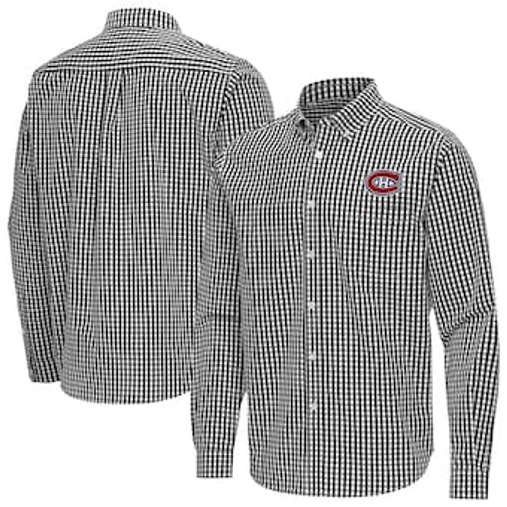 Men's Antigua Montreal Canadiens Ellis Tri-Blend Long Sleeve Button-Down Shirt