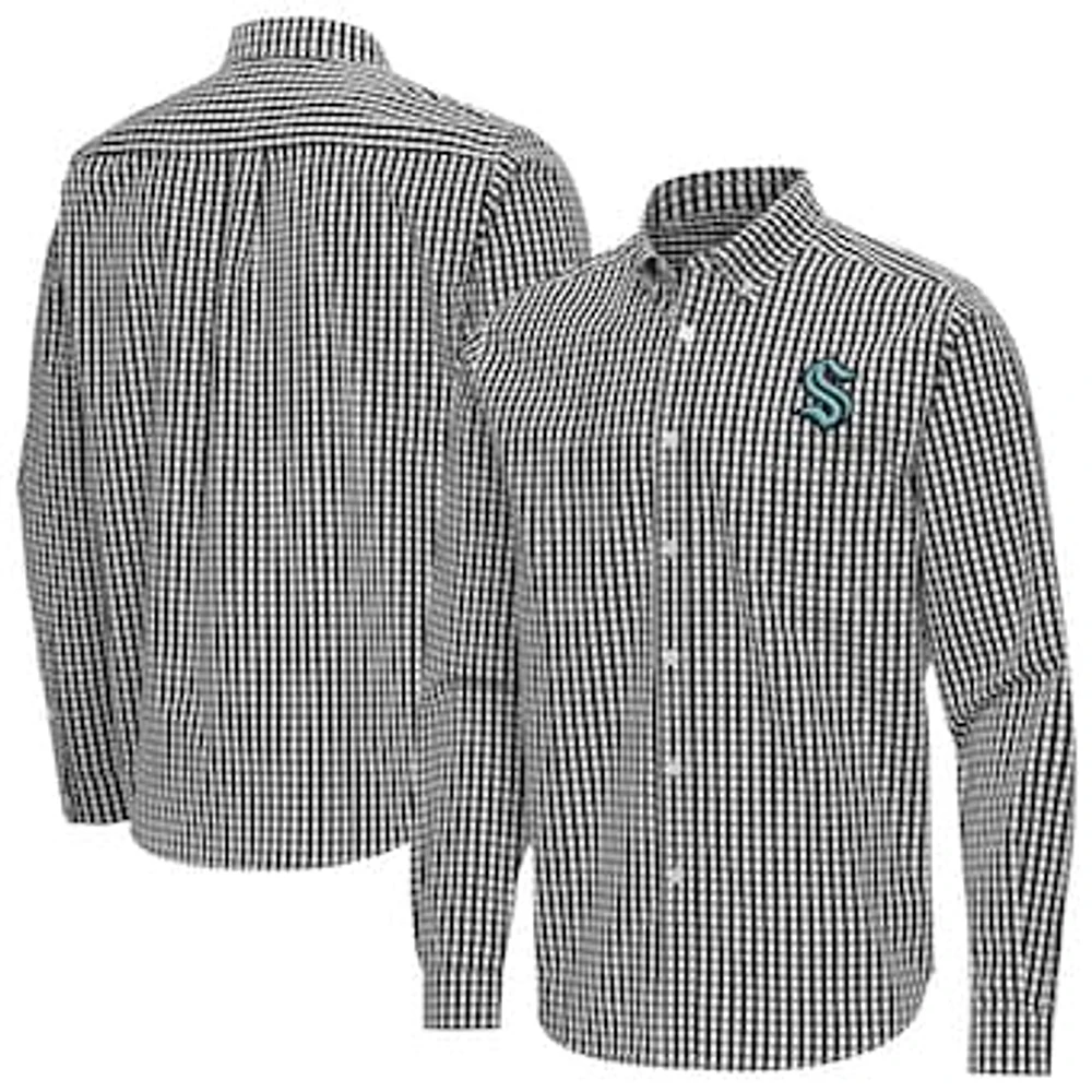 Men's Antigua Seattle Kraken Ellis Tri-Blend Long Sleeve Button-Down Shirt