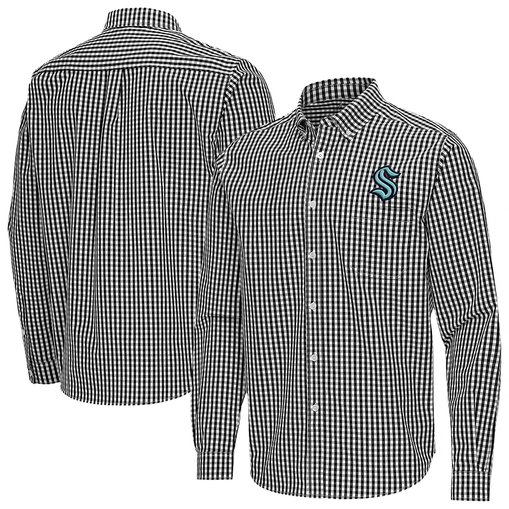 Men's Antigua Seattle Kraken Ellis Tri-Blend Long Sleeve Button-Down Shirt