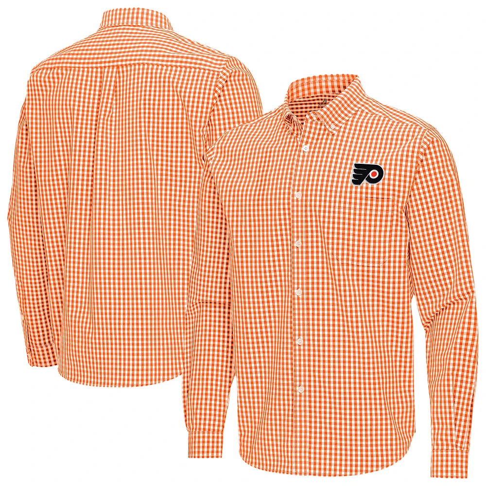 Men's Antigua Orange Philadelphia Flyers Ellis Tri-Blend Long Sleeve Button-Down Shirt