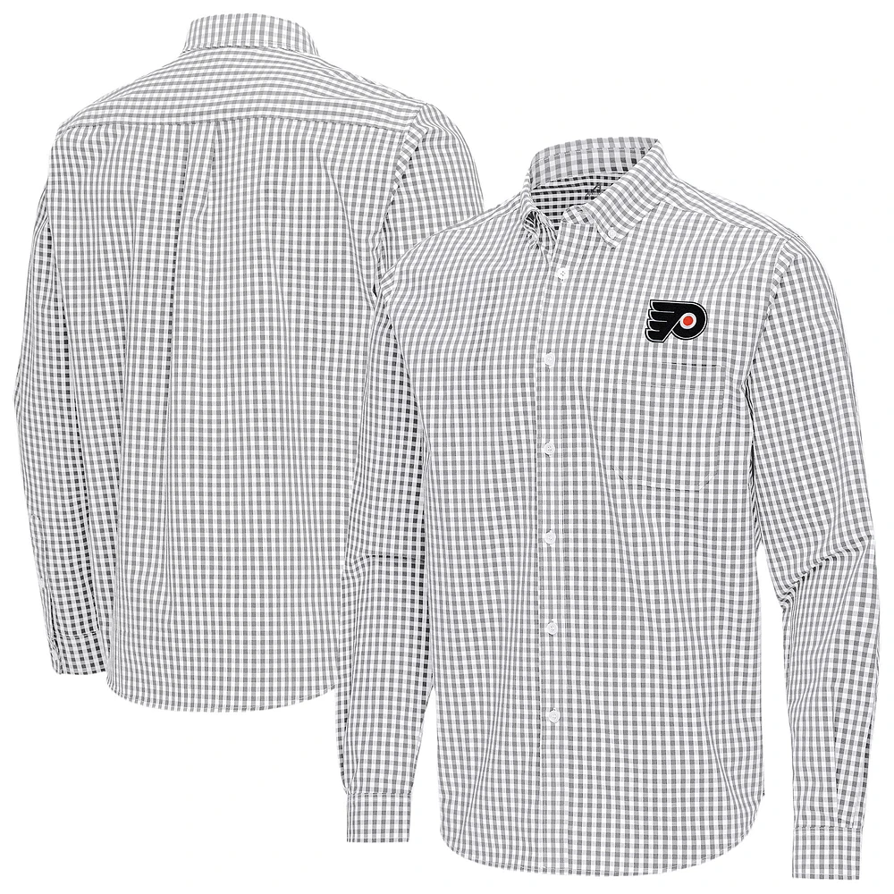 Men's Antigua Gray Philadelphia Flyers Ellis Tri-Blend Long Sleeve Button-Down Shirt