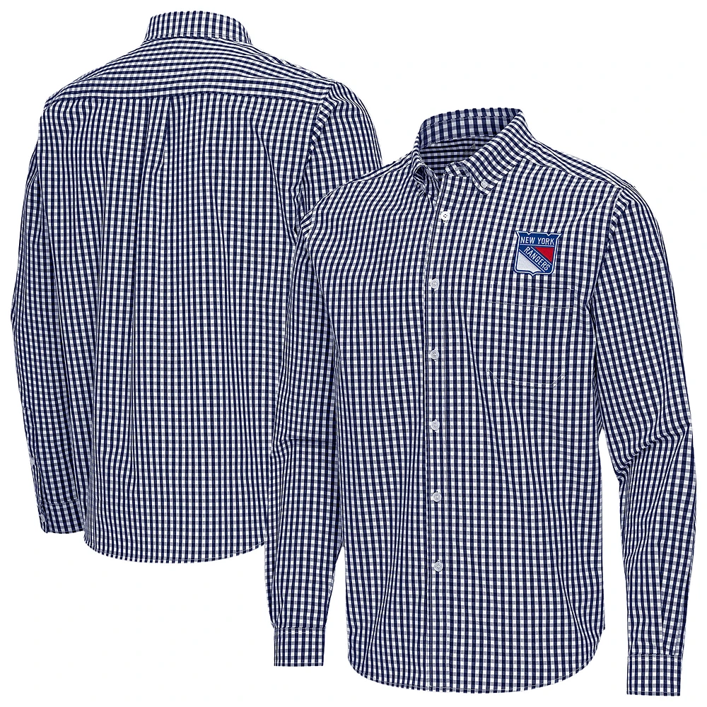 Men's Antigua Navy New York Rangers Ellis Tri-Blend Long Sleeve Button-Down Shirt
