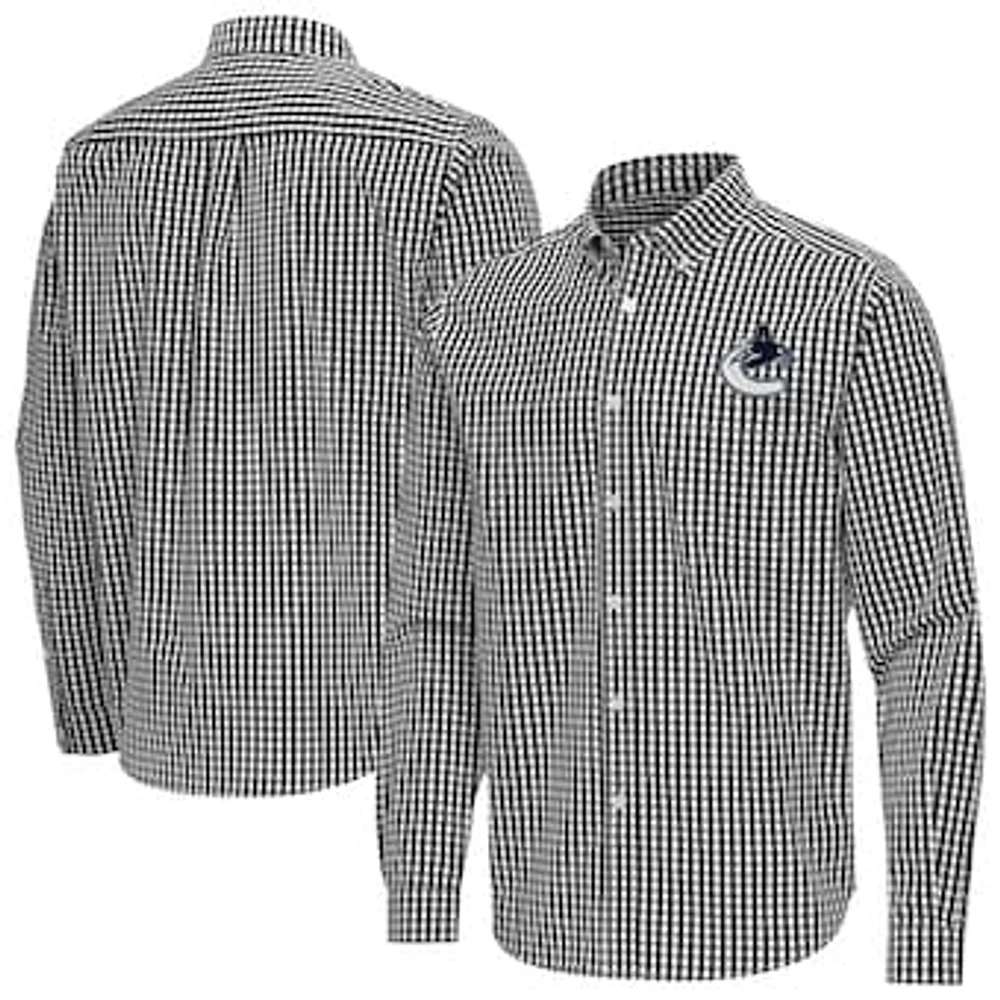 Men's Antigua Black Vancouver Canucks Ellis Tri-Blend Long Sleeve Button-Down Shirt