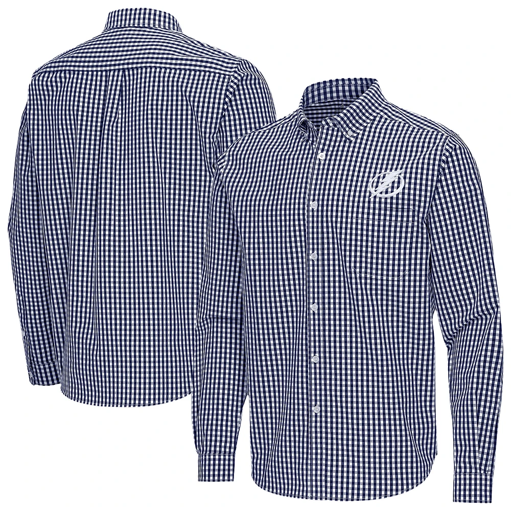 Men's Antigua Navy Tampa Bay Lightning Ellis Tri-Blend Long Sleeve Button-Down Shirt