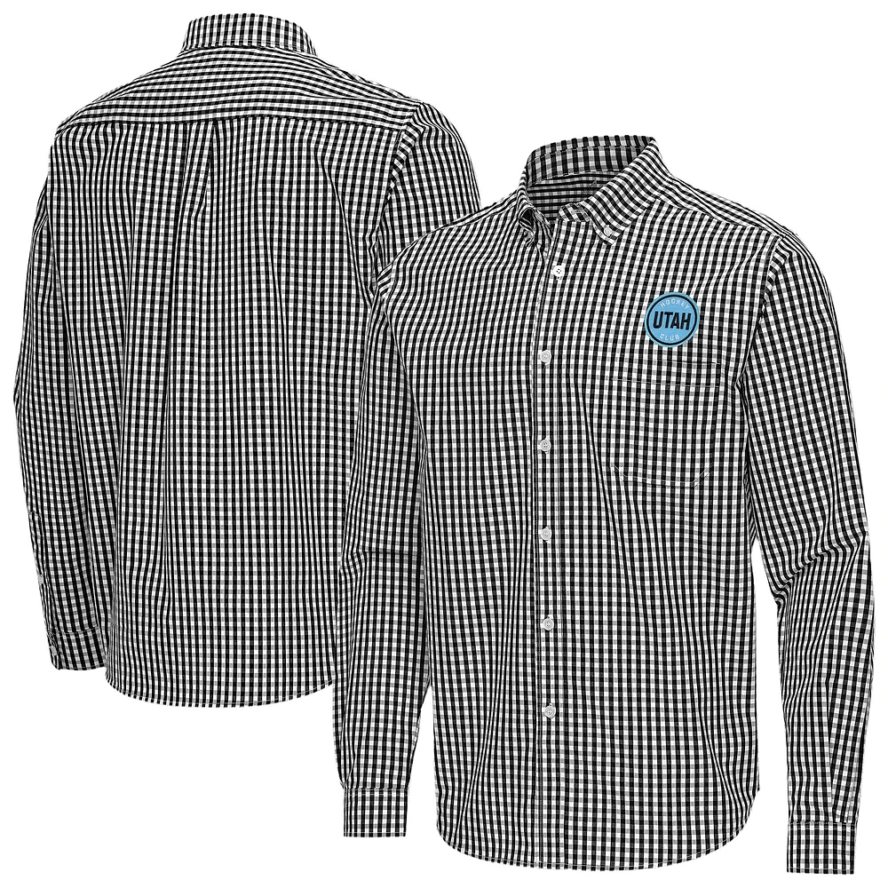 Men's Antigua Utah Hockey Club Ellis Tri-Blend Long Sleeve Button-Down Shirt