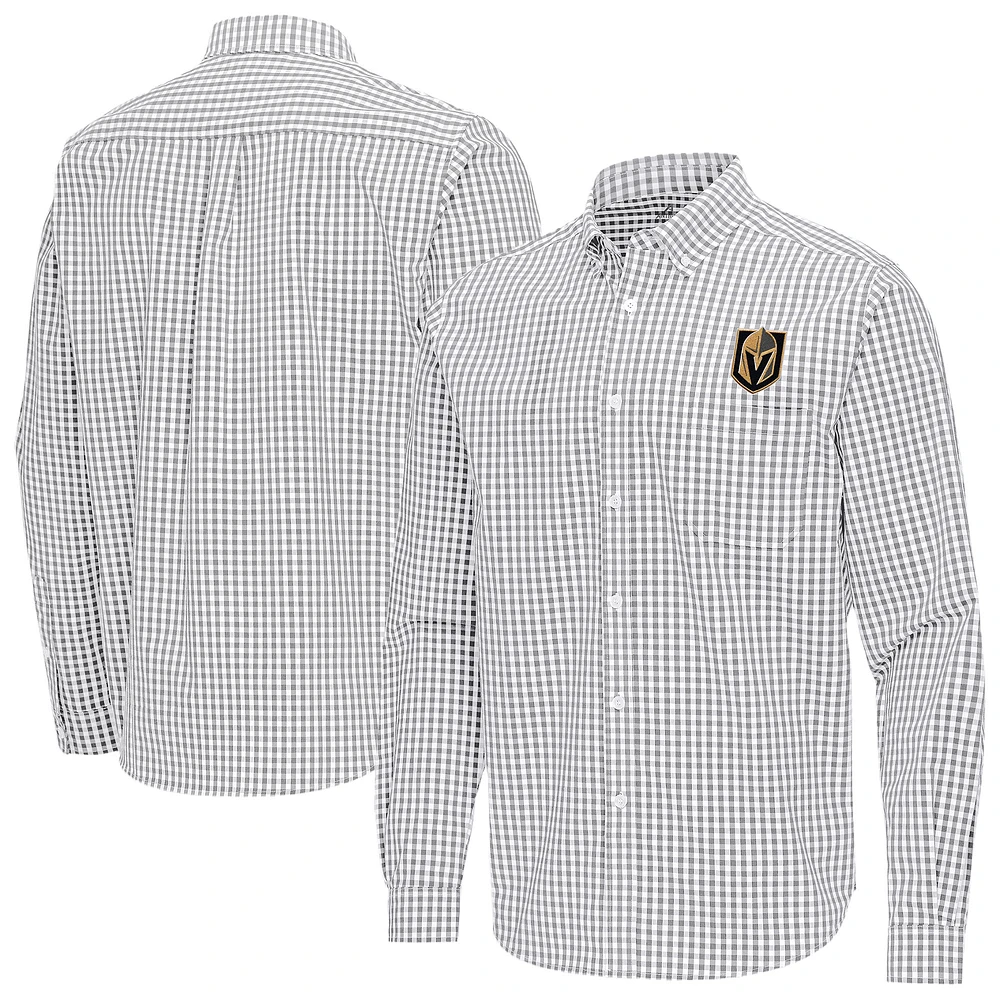 Men's Antigua Gray Vegas Golden Knights Ellis Tri-Blend Long Sleeve Button-Down Shirt