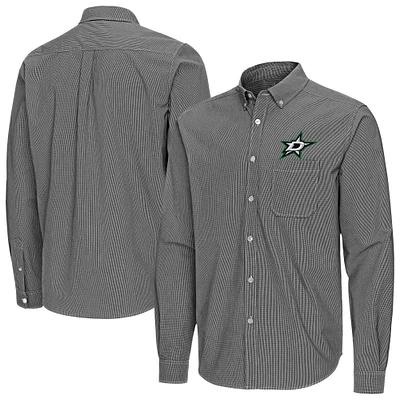 Men's Antigua Black Dallas Stars Porter Woven Tri-Blend Long Sleeve Button-Down Shirt