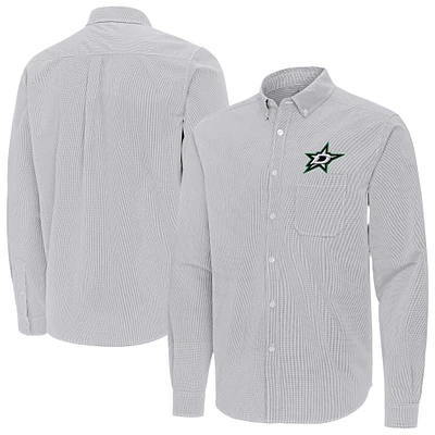 Men's Antigua Gray Dallas Stars Porter Woven Tri-Blend Long Sleeve Button-Down Shirt