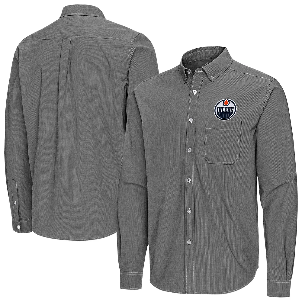 Men's Antigua Edmonton Oilers Porter Woven Tri-Blend Long Sleeve Button-Down Shirt