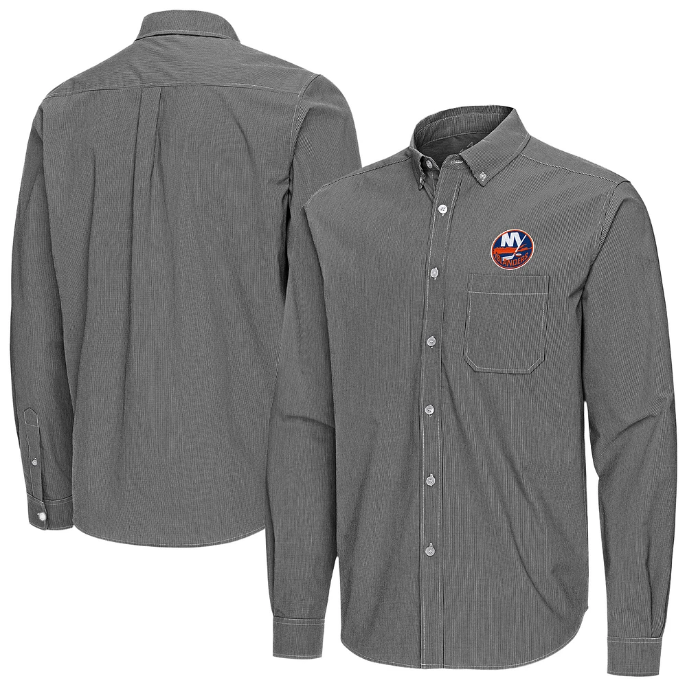 Men's Antigua New York Islanders Porter Woven Tri-Blend Long Sleeve Button-Down Shirt