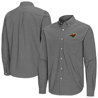 Men's Antigua Minnesota Wild Porter Woven Tri-Blend Long Sleeve Button-Down Shirt