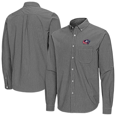 Men's Antigua Columbus Blue Jackets Porter Woven Tri-Blend Long Sleeve Button-Down Shirt