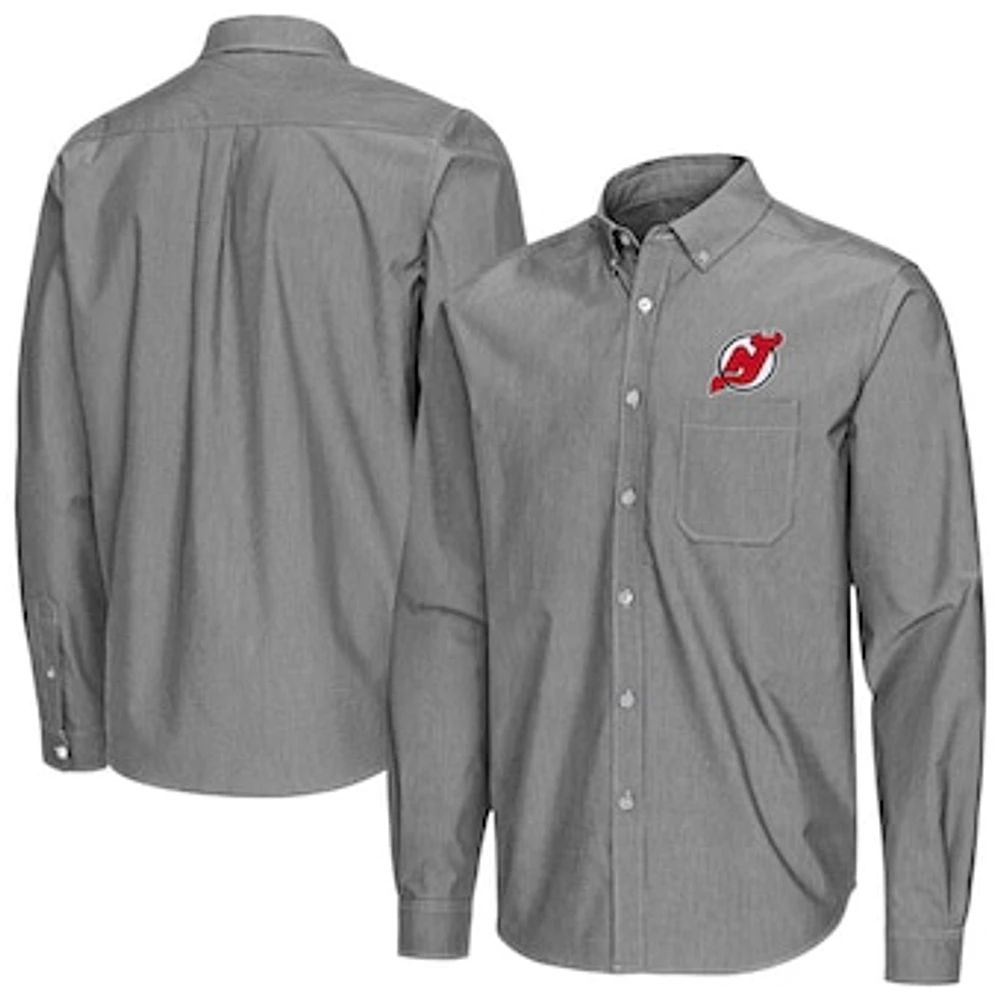 Men's Antigua New Jersey Devils Porter Woven Tri-Blend Long Sleeve Button-Down Shirt