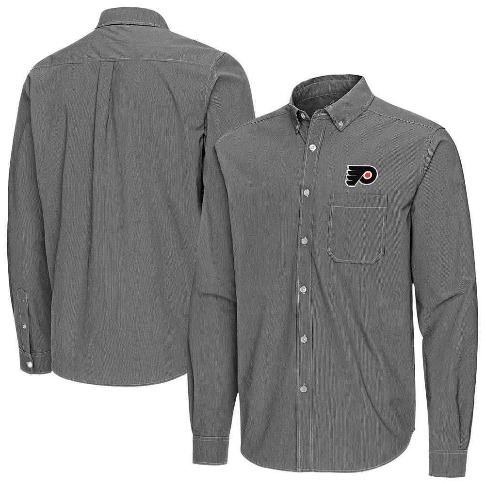 Men's Antigua Philadelphia Flyers Porter Woven Tri-Blend Long Sleeve Button-Down Shirt
