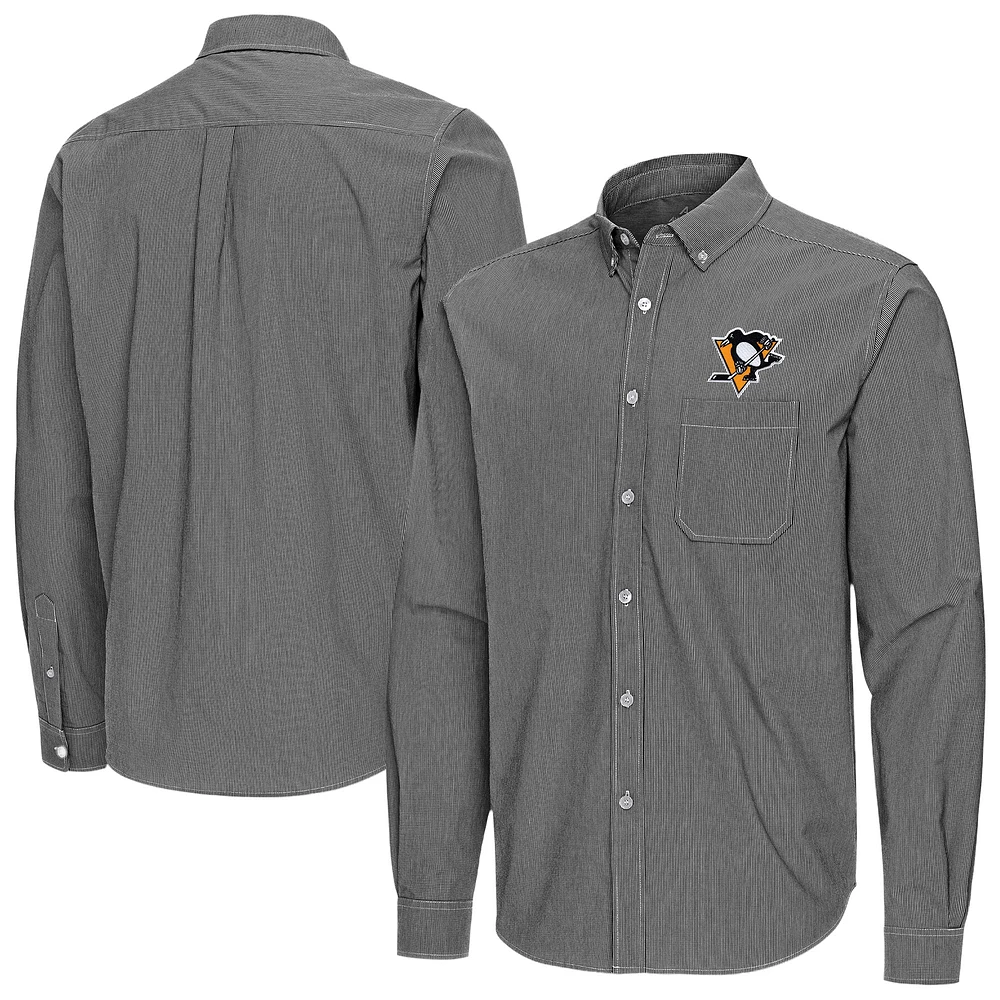 Men's Antigua Pittsburgh Penguins Porter Woven Tri-Blend Long Sleeve Button-Down Shirt