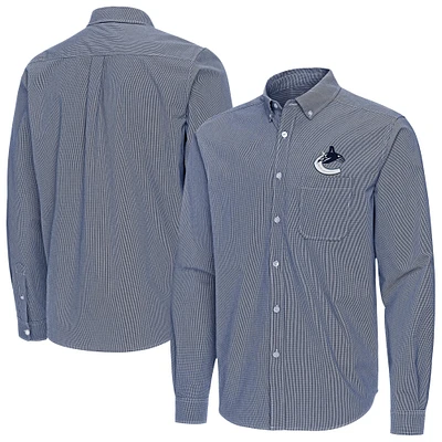 Men's Antigua Navy Vancouver Canucks Porter Woven Tri-Blend Long Sleeve Button-Down Shirt