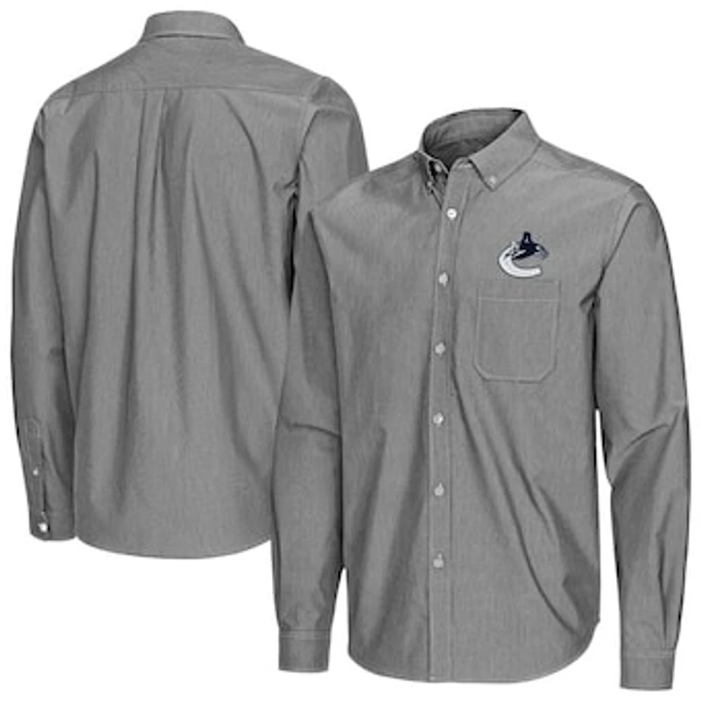 Men's Antigua Vancouver Canucks Porter Woven Tri-Blend Long Sleeve Button-Down Shirt