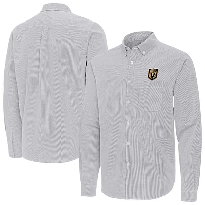 Men's Antigua Gray Vegas Golden Knights Porter Woven Tri-Blend Long Sleeve Button-Down Shirt