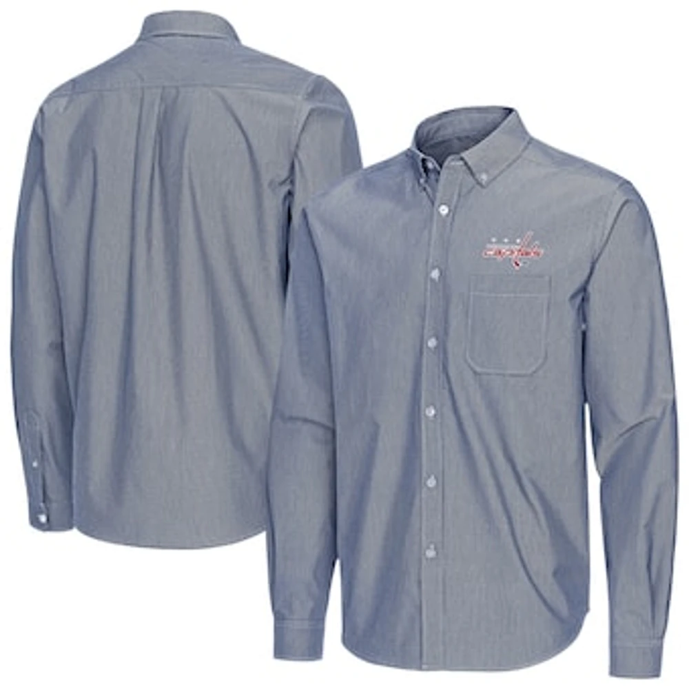 Men's Antigua Navy Washington Capitals Porter Woven Tri-Blend Long Sleeve Button-Down Shirt