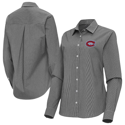 Women's Antigua Montreal Canadiens Porter Woven Tri-Blend Long Sleeve Button-Up Shirt