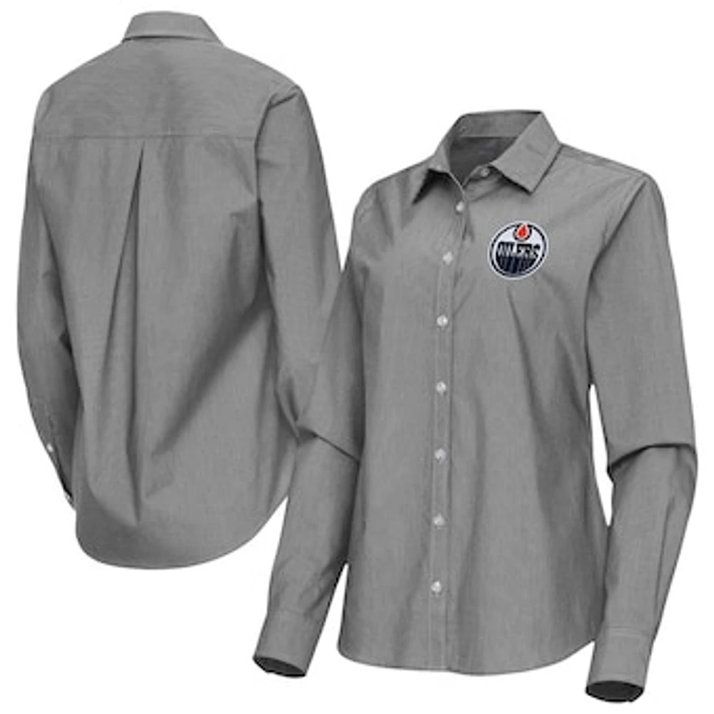 Women's Antigua Edmonton Oilers Porter Woven Tri-Blend Long Sleeve Button-Up Shirt