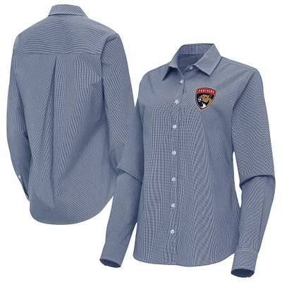 Women's Antigua Navy Florida Panthers Porter Woven Tri-Blend Long Sleeve Button-Up Shirt
