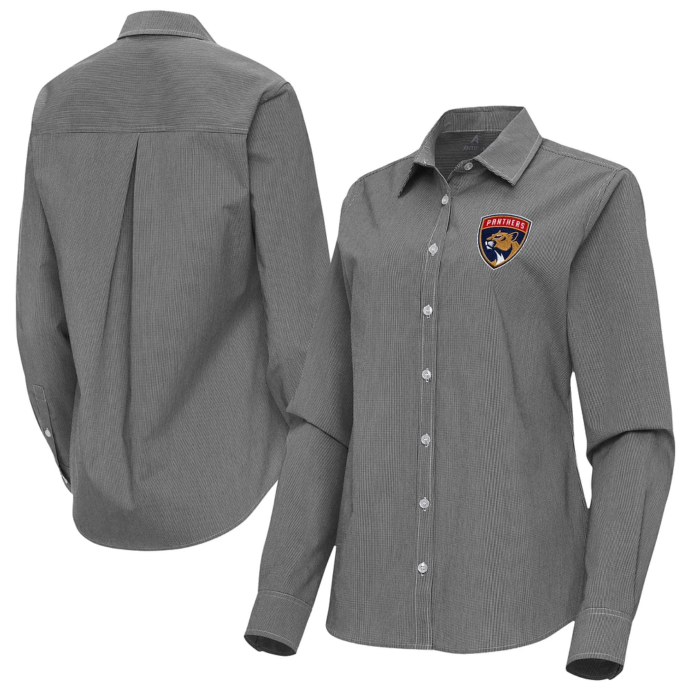 Women's Antigua Florida Panthers Porter Woven Tri-Blend Long Sleeve Button-Up Shirt