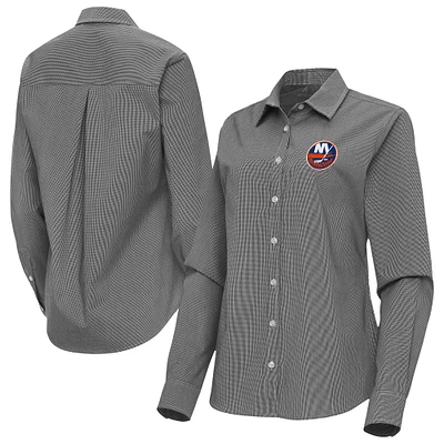 Women's Antigua New York Islanders Porter Woven Tri-Blend Long Sleeve Button-Up Shirt
