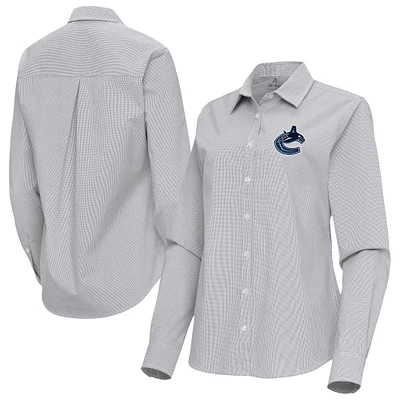Women's Antigua Gray Vancouver Canucks Porter Woven Tri-Blend Long Sleeve Button-Up Shirt