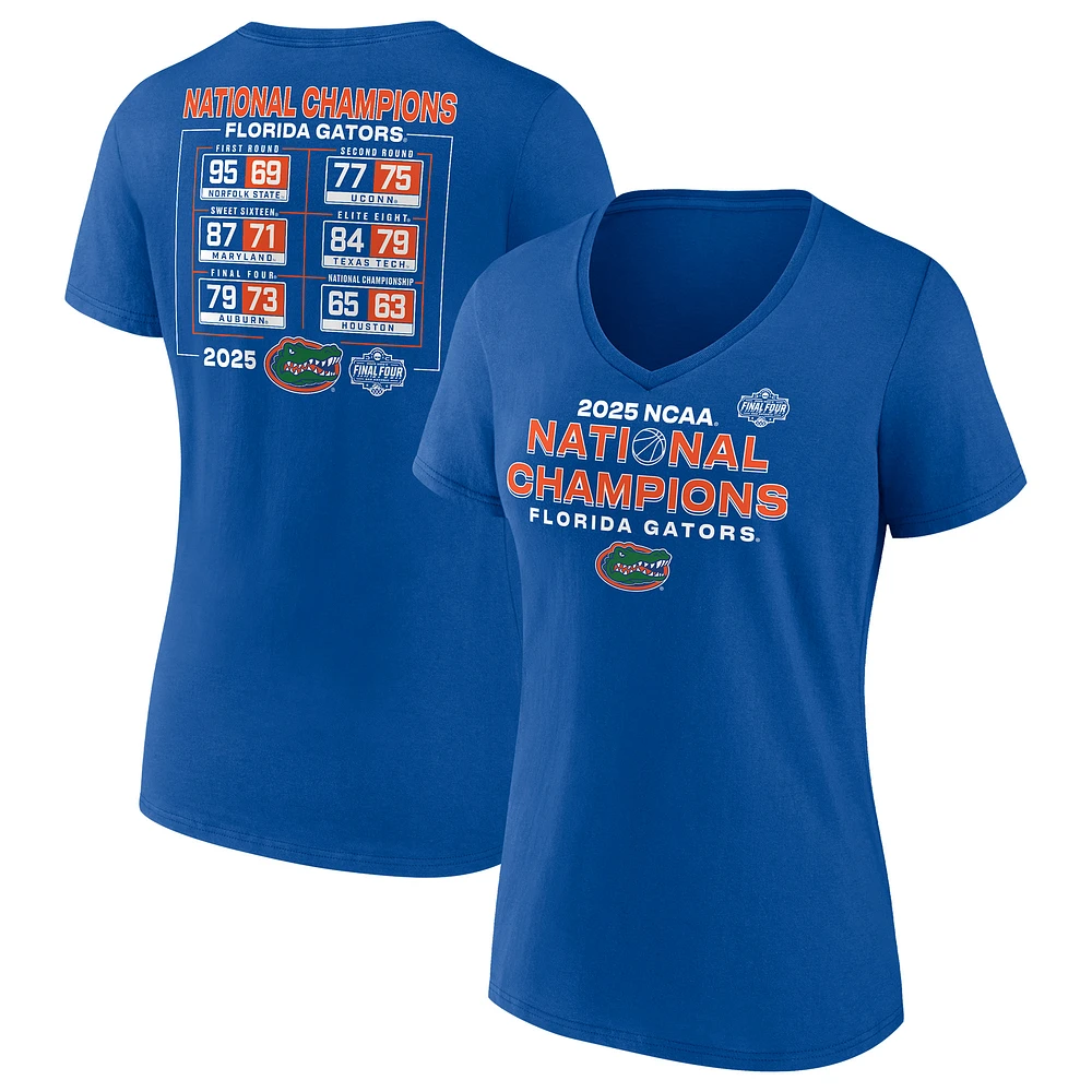 Women's Fanatics Royal Florida Gators 2025 NCAA Men's Basketball National Champions Schedule V-Neck T-Shirt