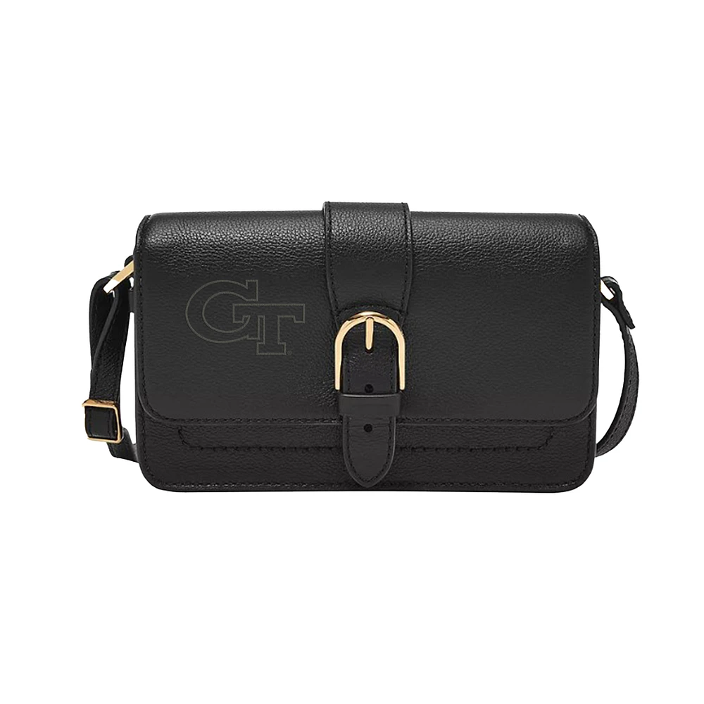 Fossil Georgia Tech Yellow Jackets Zoey Leather Small Flap Crossbody Bag