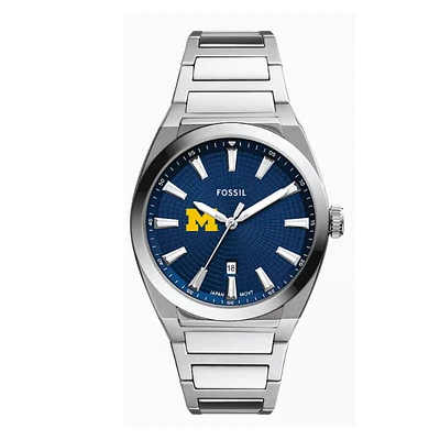 Fossil Michigan Wolverines Everett Three-Hand Date Stainless Steel Watch