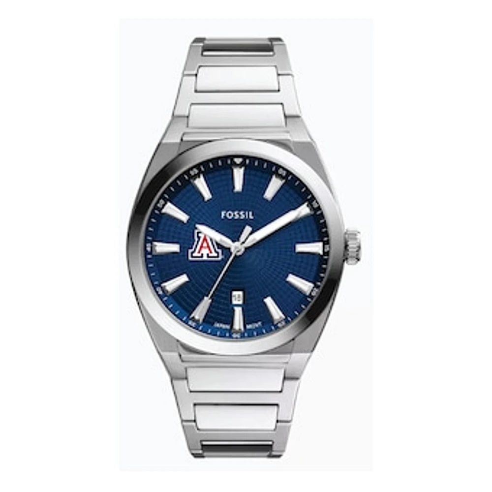 Fossil Arizona Wildcats Everett Three-Hand Date Stainless Steel Watch