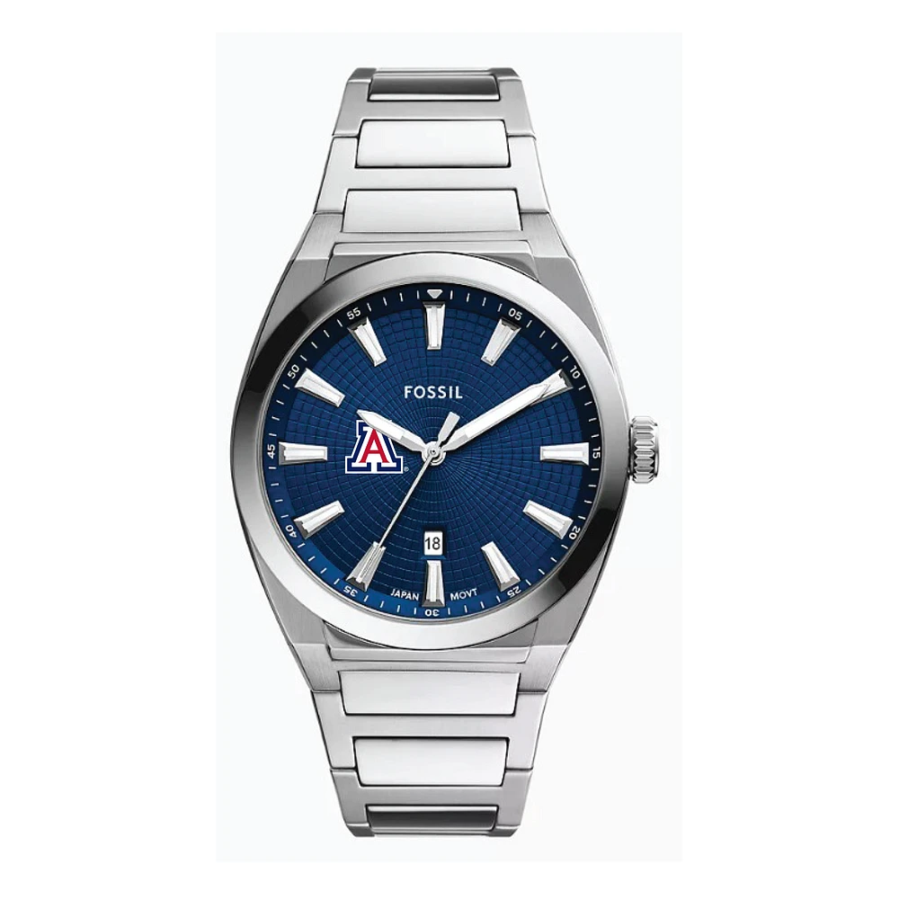 Fossil Arizona Wildcats Everett Three-Hand Date Stainless Steel Watch