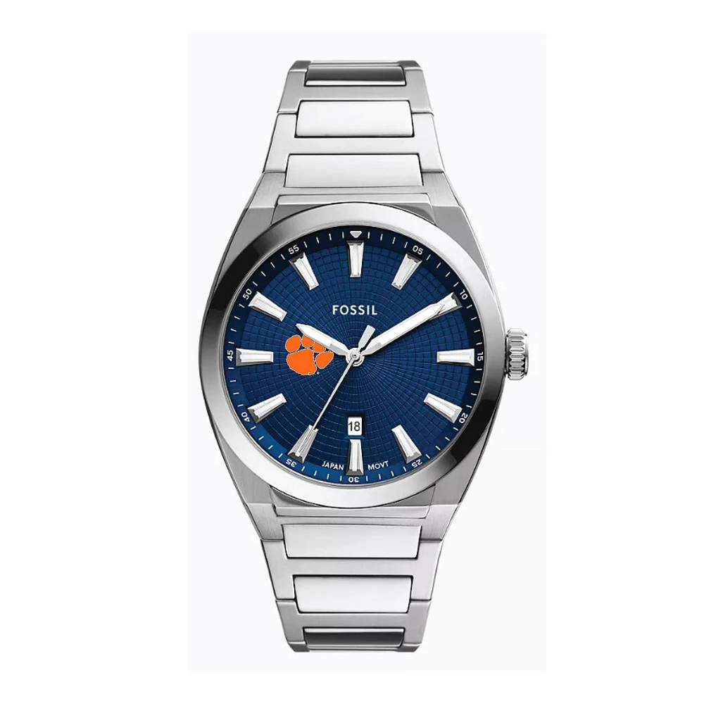 Fossil Clemson Tigers Everett Three-Hand Date Stainless Steel Watch