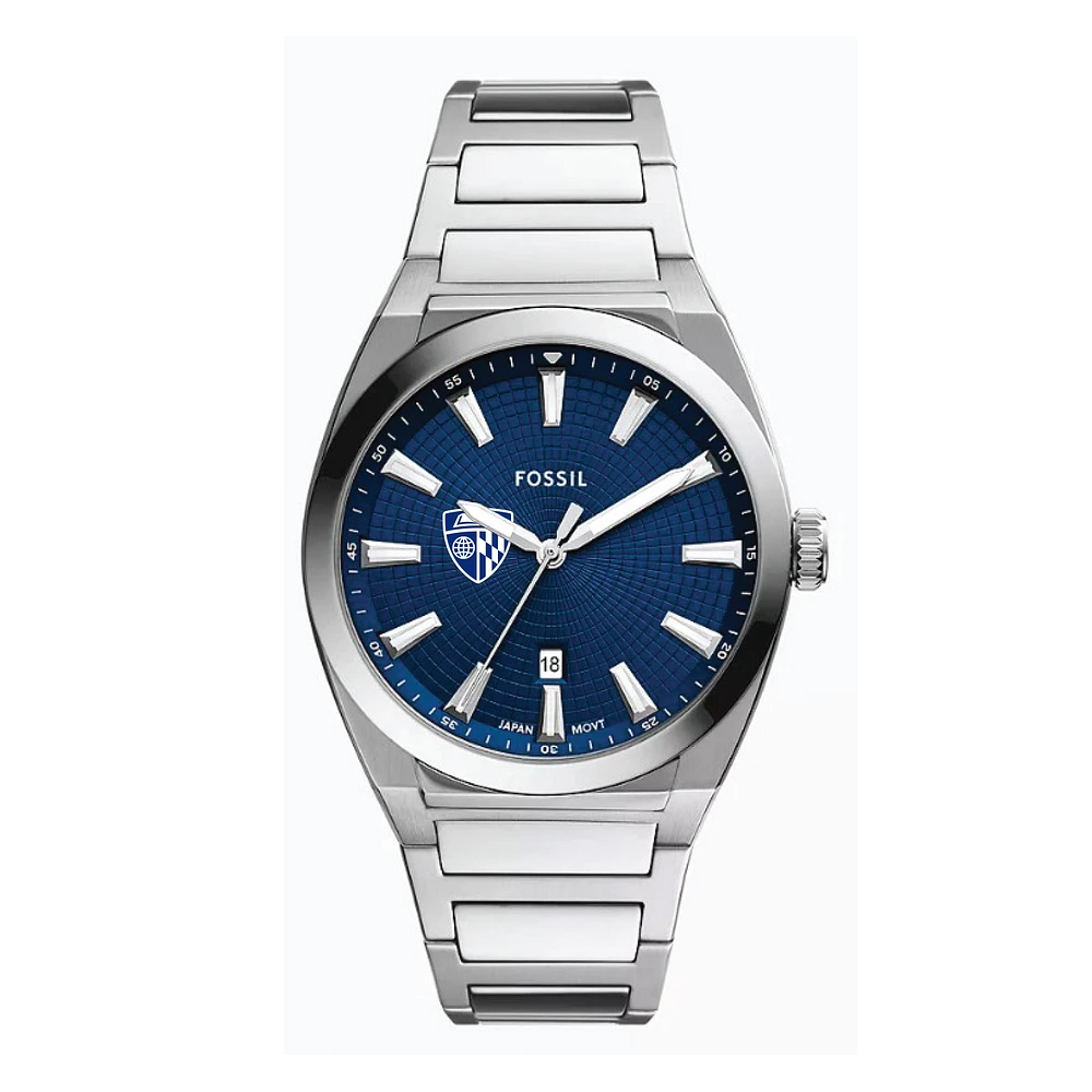 Fossil Johns Hopkins Blue Jays Everett Three-Hand Date Stainless Steel Watch