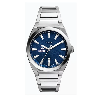 Fossil UConn Huskies Everett Three-Hand Date Stainless Steel Watch