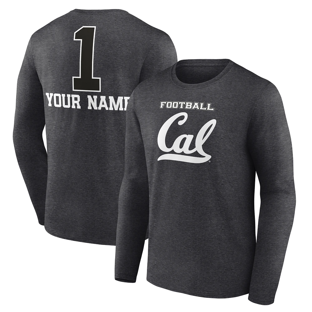 Men's Charcoal Cal Bears Personalized Any Name Monochrome Long Sleeve T-Shirt