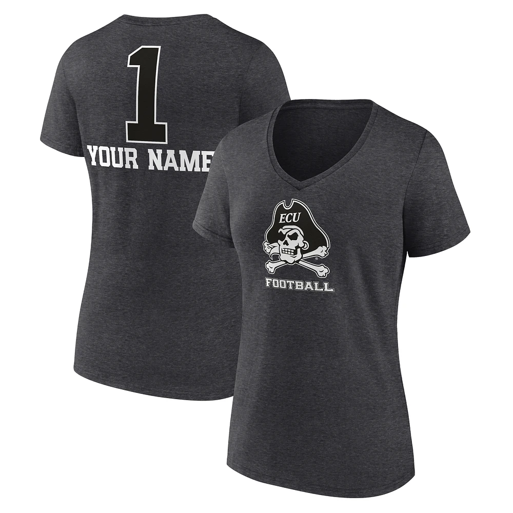 Women's Charcoal ECU Pirates Personalized Any Name Monochrome V-Neck T-Shirt