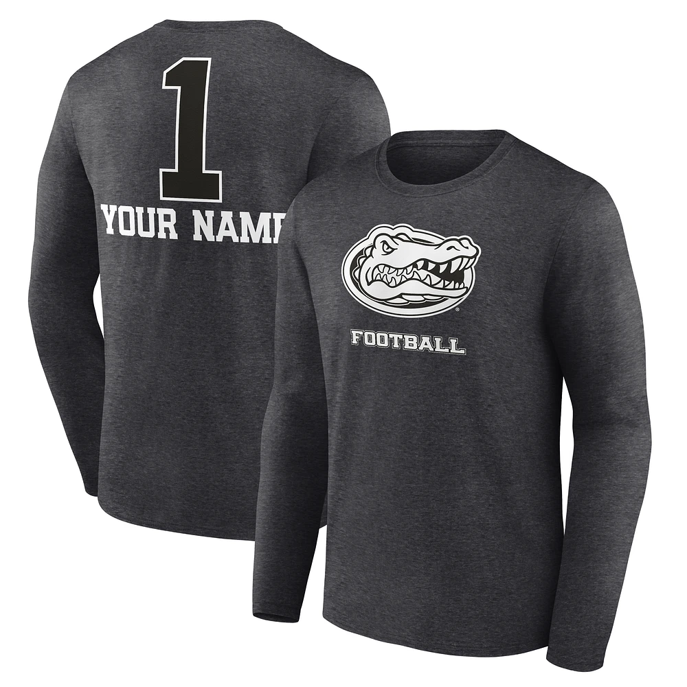 Men's Charcoal Florida Gators Personalized Any Name Monochrome Long Sleeve T-Shirt